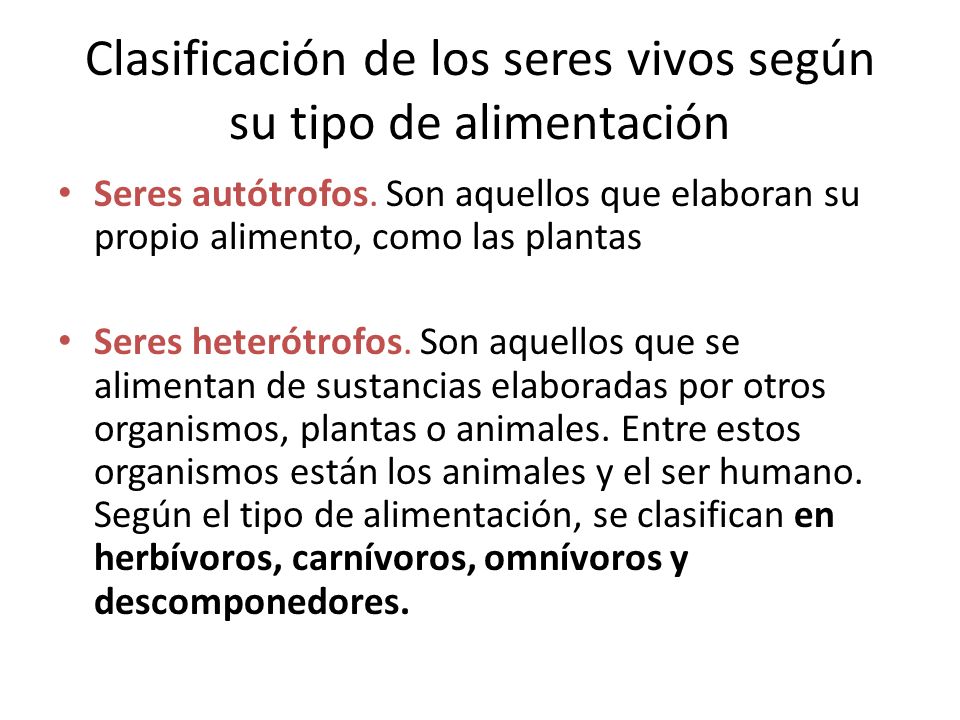 Clasificación de los seres vivos según su tipo de alimentación