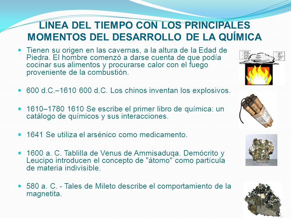 LINEA DEL TIEMPO CON LOS PRINCIPALES MOMENTOS DEL DESARROLLO DE LA QUÍMICA