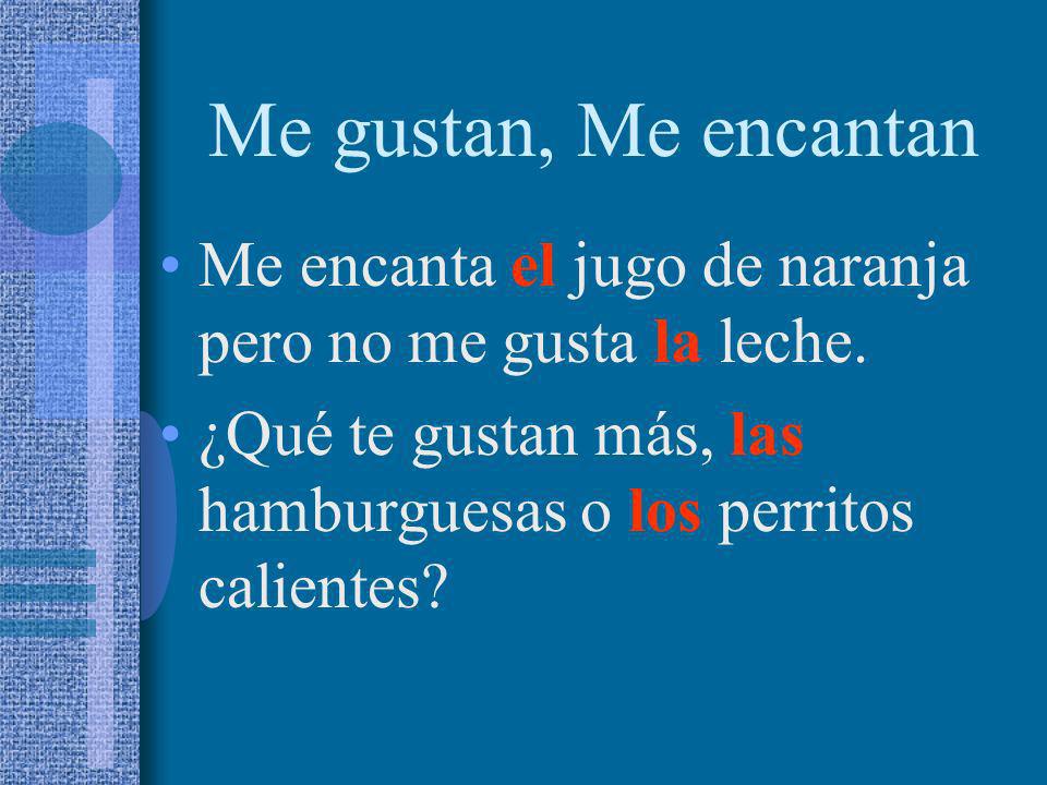 Me gustan, Me encantan Me encanta el jugo de naranja pero no me gusta la leche.