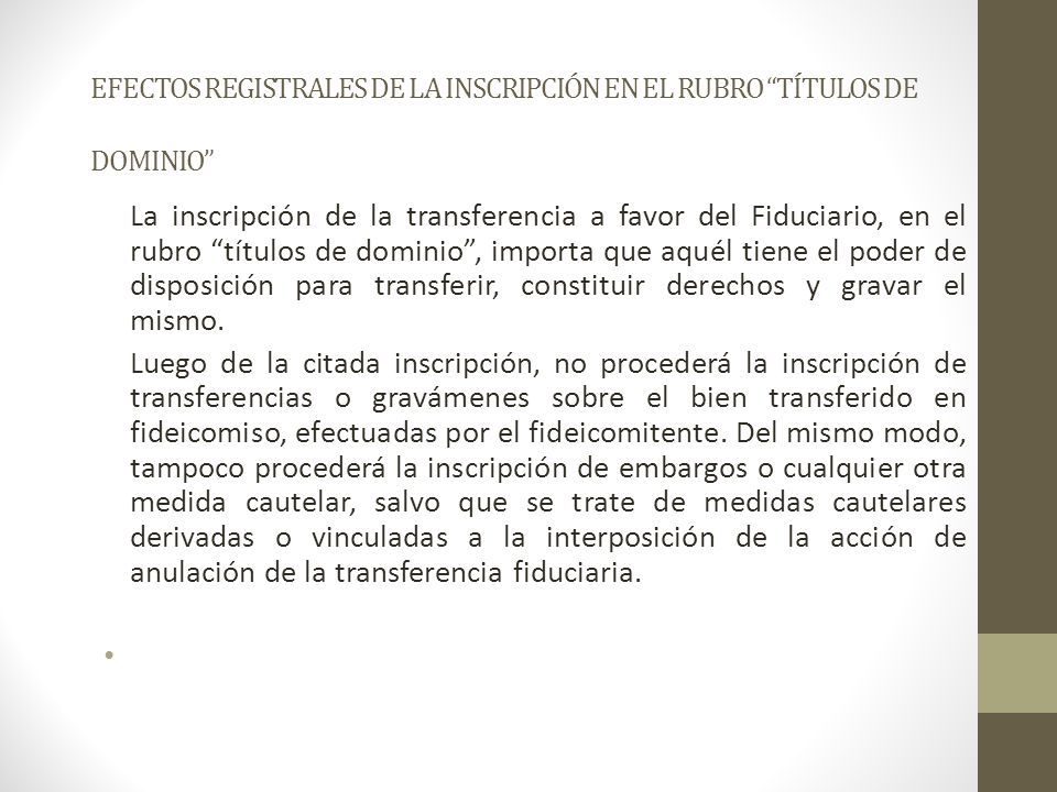 EFECTOS REGISTRALES DE LA INSCRIPCIÓN EN EL RUBRO TÍTULOS DE DOMINIO
