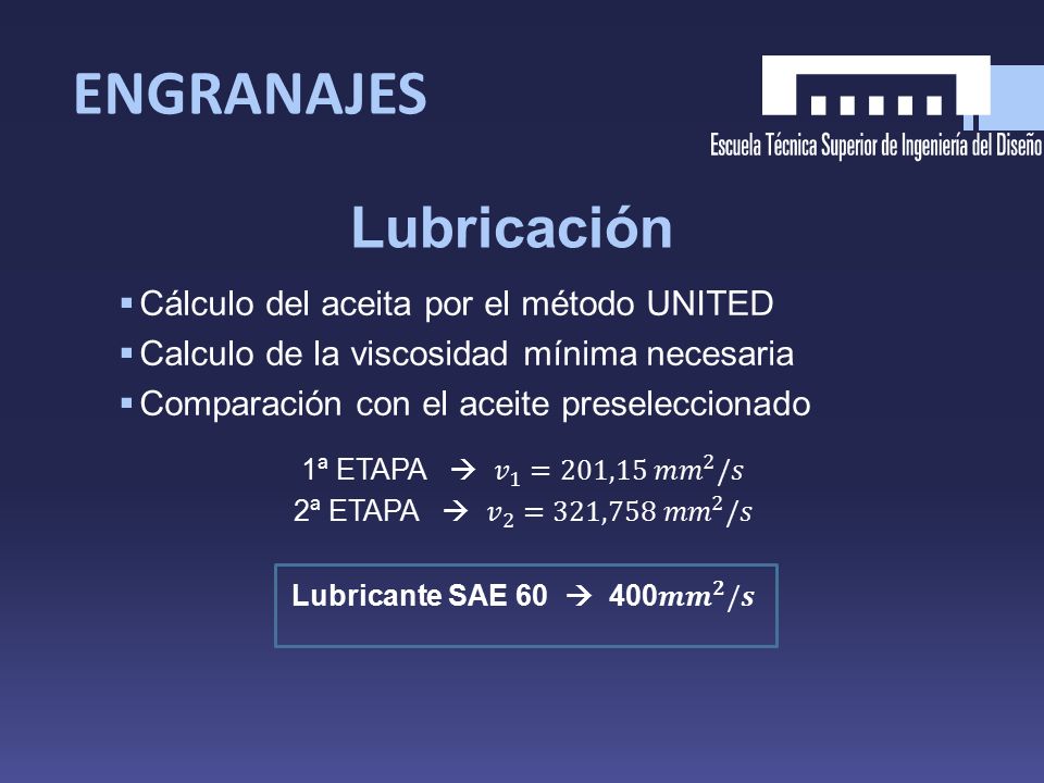 ENGRANAJES Lubricación Cálculo del aceita por el método UNITED