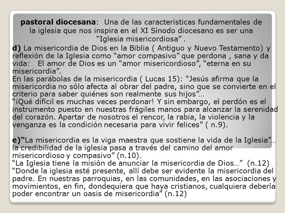 pastoral diocesana: Una de las características fundamentales de la iglesia que nos inspira en el XI Sínodo diocesano es ser una Iglesia misericordiosa .