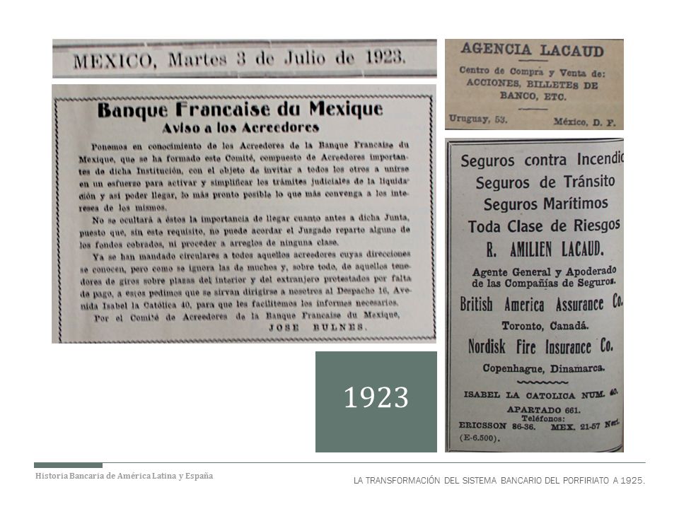 1923 LA TRANSFORMACIÓN DEL SISTEMA BANCARIO DEL PORFIRIATO A 1925.