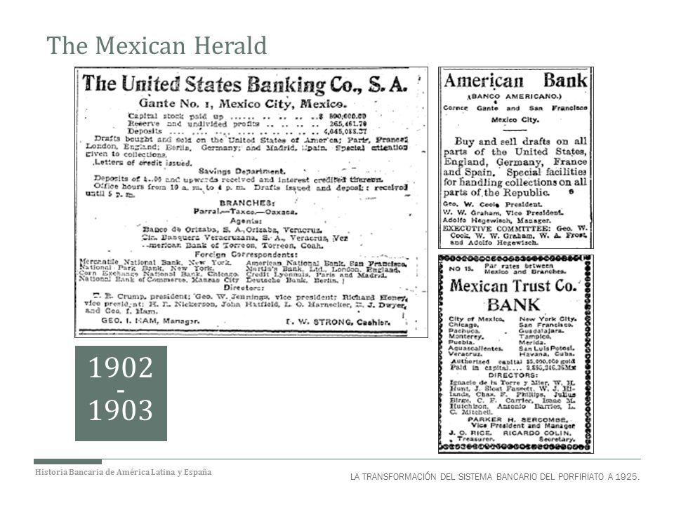 The Mexican Herald LA TRANSFORMACIÓN DEL SISTEMA BANCARIO DEL PORFIRIATO A 1925.