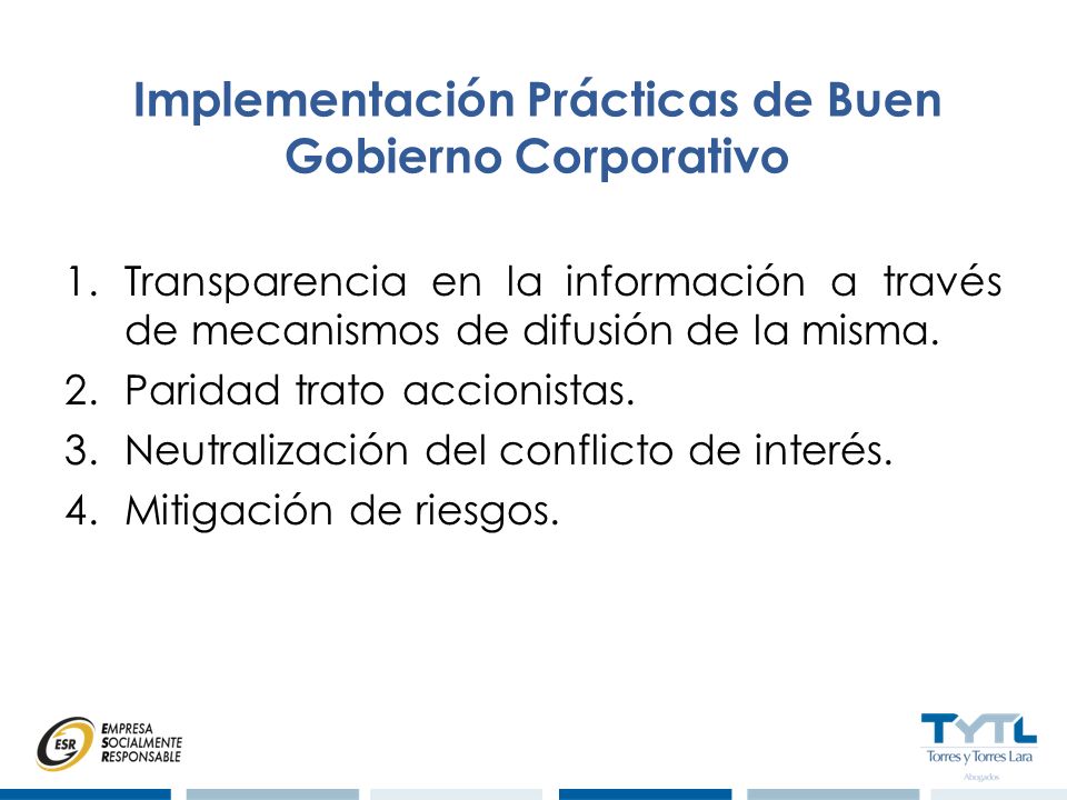 Implementación Prácticas de Buen Gobierno Corporativo