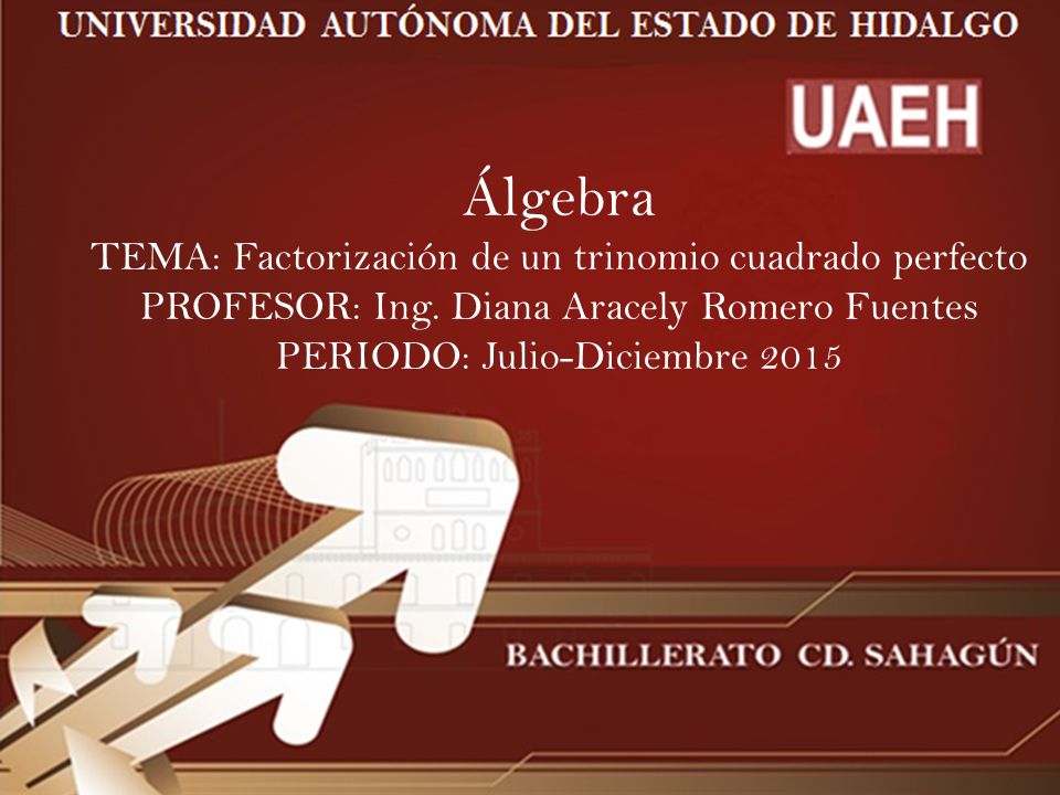 Álgebra TEMA: Factorización de un trinomio cuadrado perfecto PROFESOR: Ing.