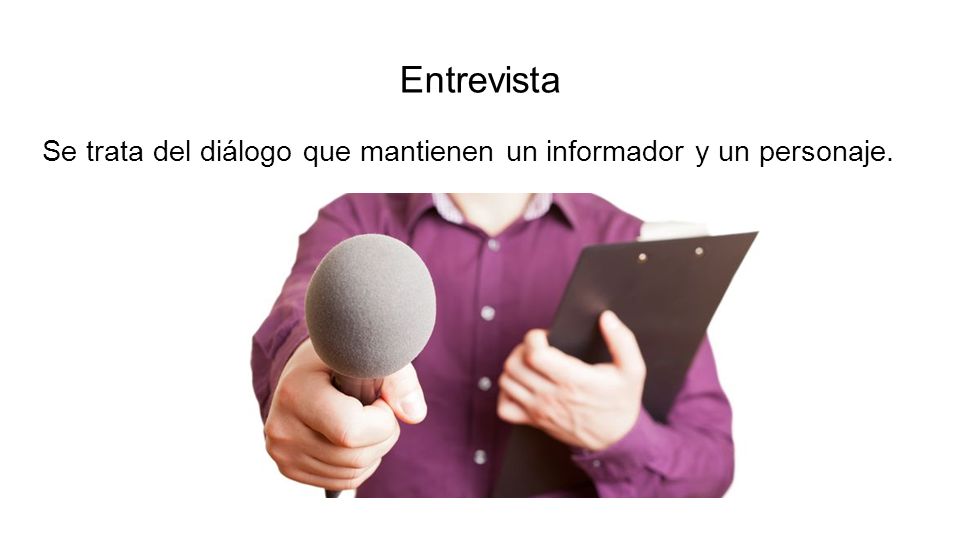 Entrevista Se trata del diálogo que mantienen un informador y un personaje.