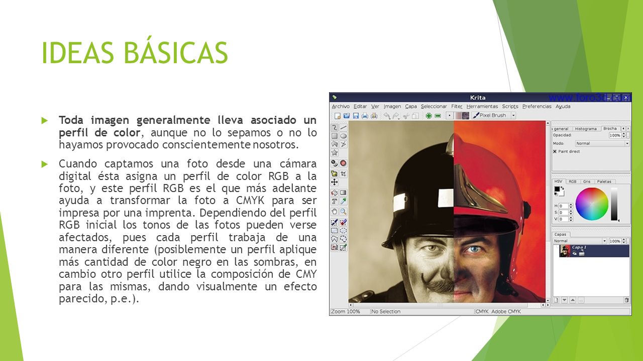 IDEAS BÁSICAS Toda imagen generalmente lleva asociado un perfil de color, aunque no lo sepamos o no lo hayamos provocado conscientemente nosotros.