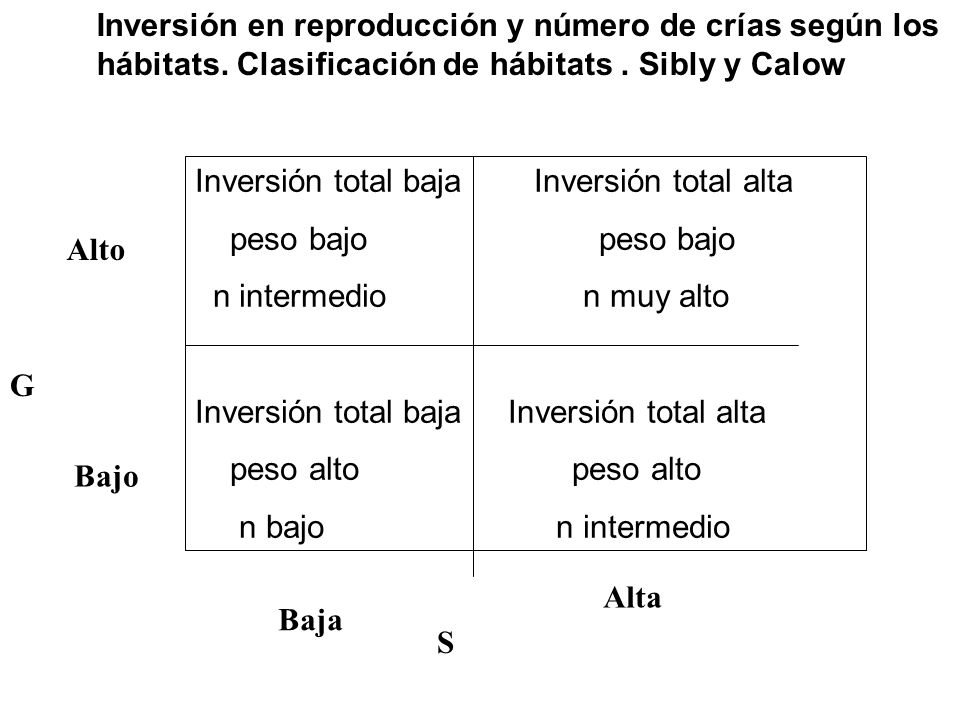 Inversión en reproducción y número de crías según los hábitats