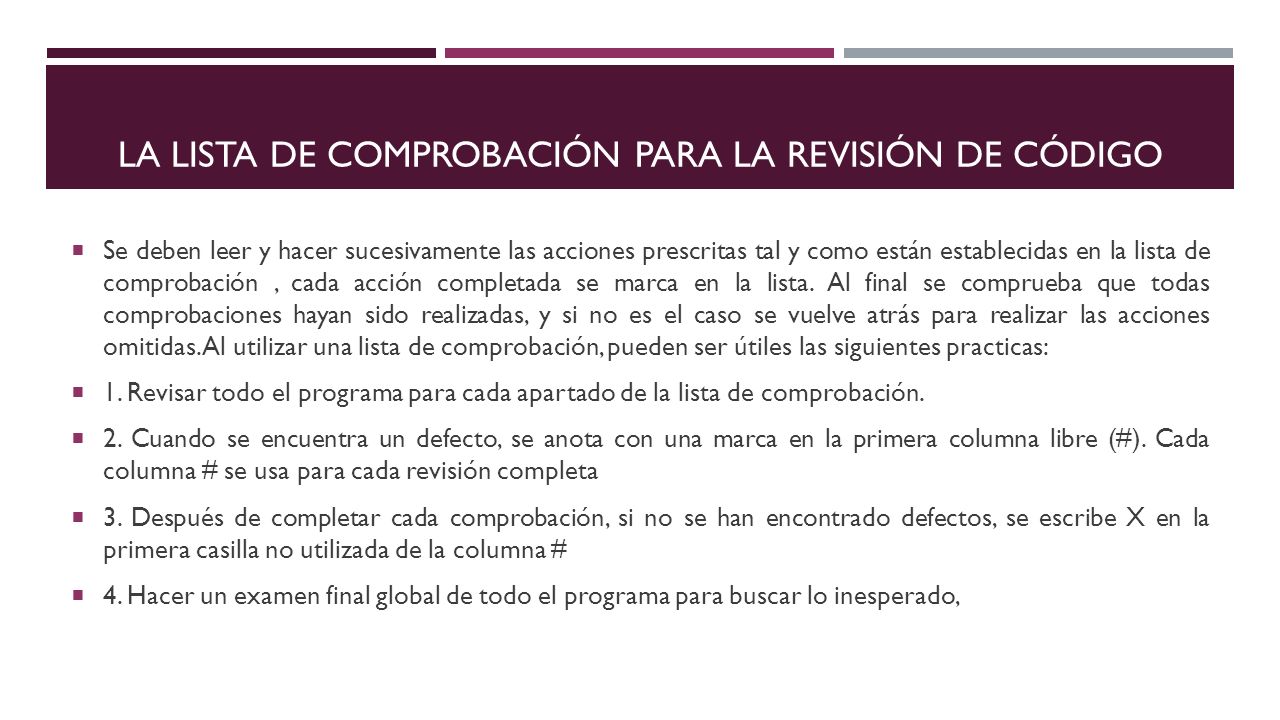 La lista de comprobación para la revisión de código