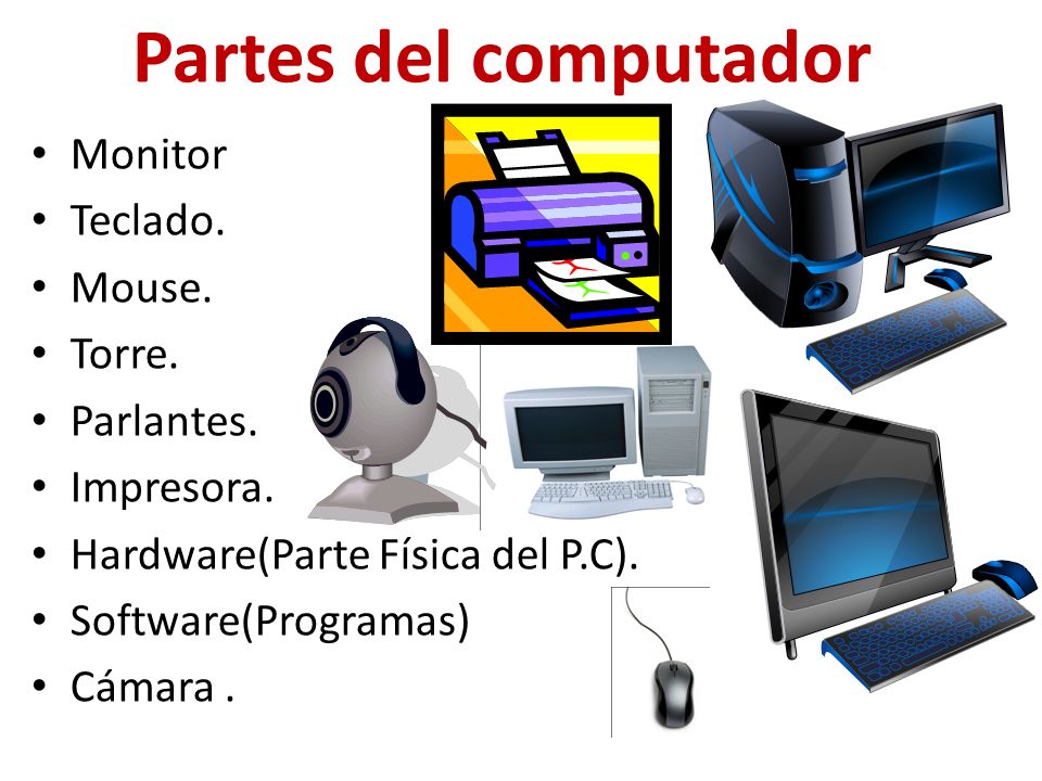 Partes del computador Monitor Teclado. Mouse. Torre. Parlantes.