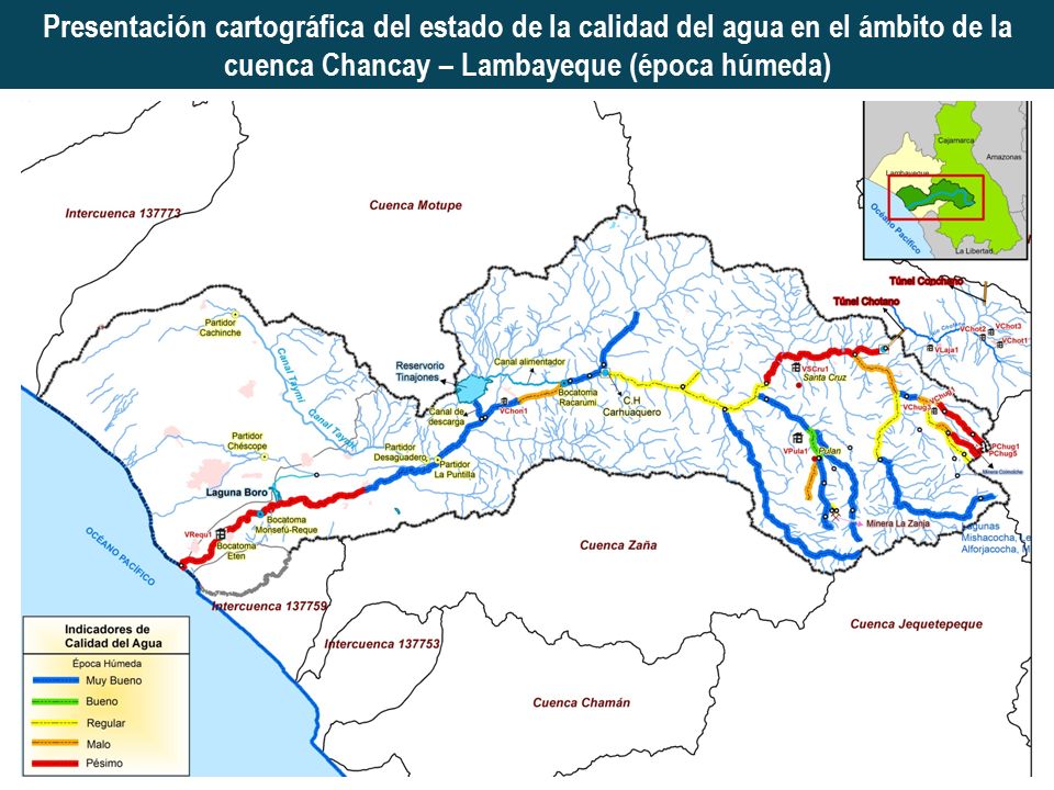 Presentación cartográfica del estado de la calidad del agua en el ámbito de la cuenca Chancay – Lambayeque (época húmeda)