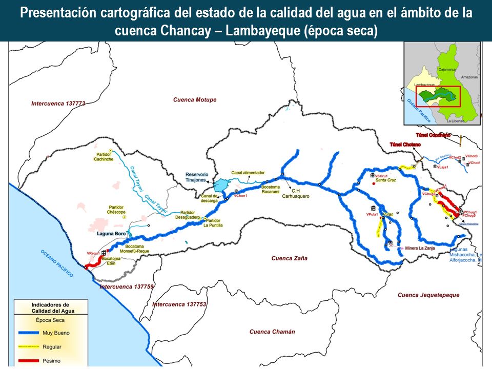 Presentación cartográfica del estado de la calidad del agua en el ámbito de la cuenca Chancay – Lambayeque (época seca)