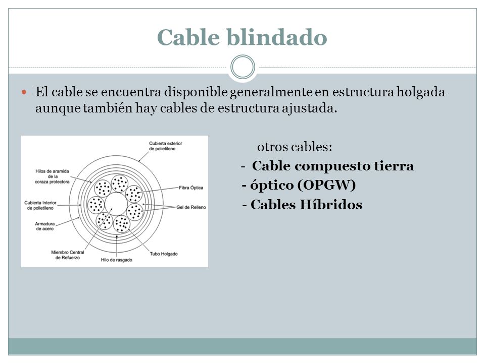 Cable blindado El cable se encuentra disponible generalmente en estructura holgada aunque también hay cables de estructura ajustada.