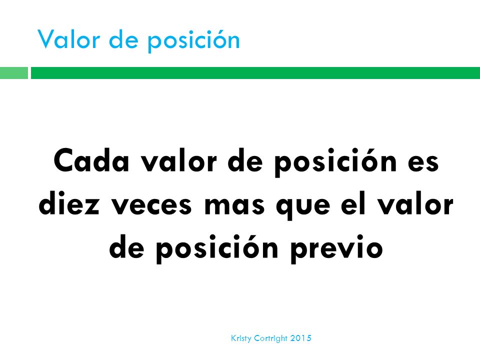 Valor de posición Cada valor de posición es diez veces mas que el valor de posición previo. Millions Project.