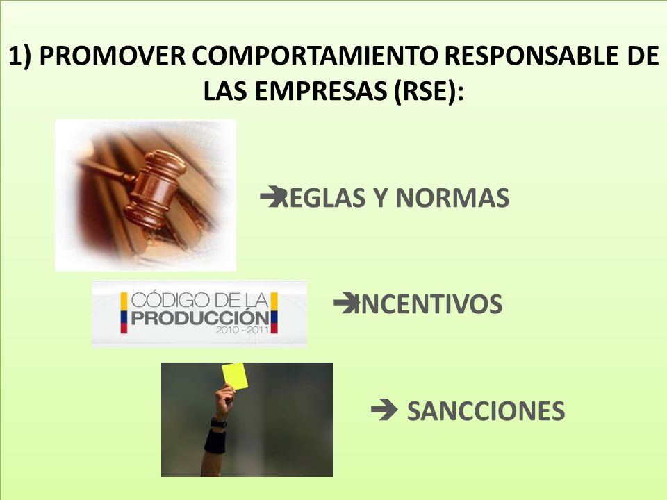 1) PROMOVER COMPORTAMIENTO RESPONSABLE DE LAS EMPRESAS (RSE):