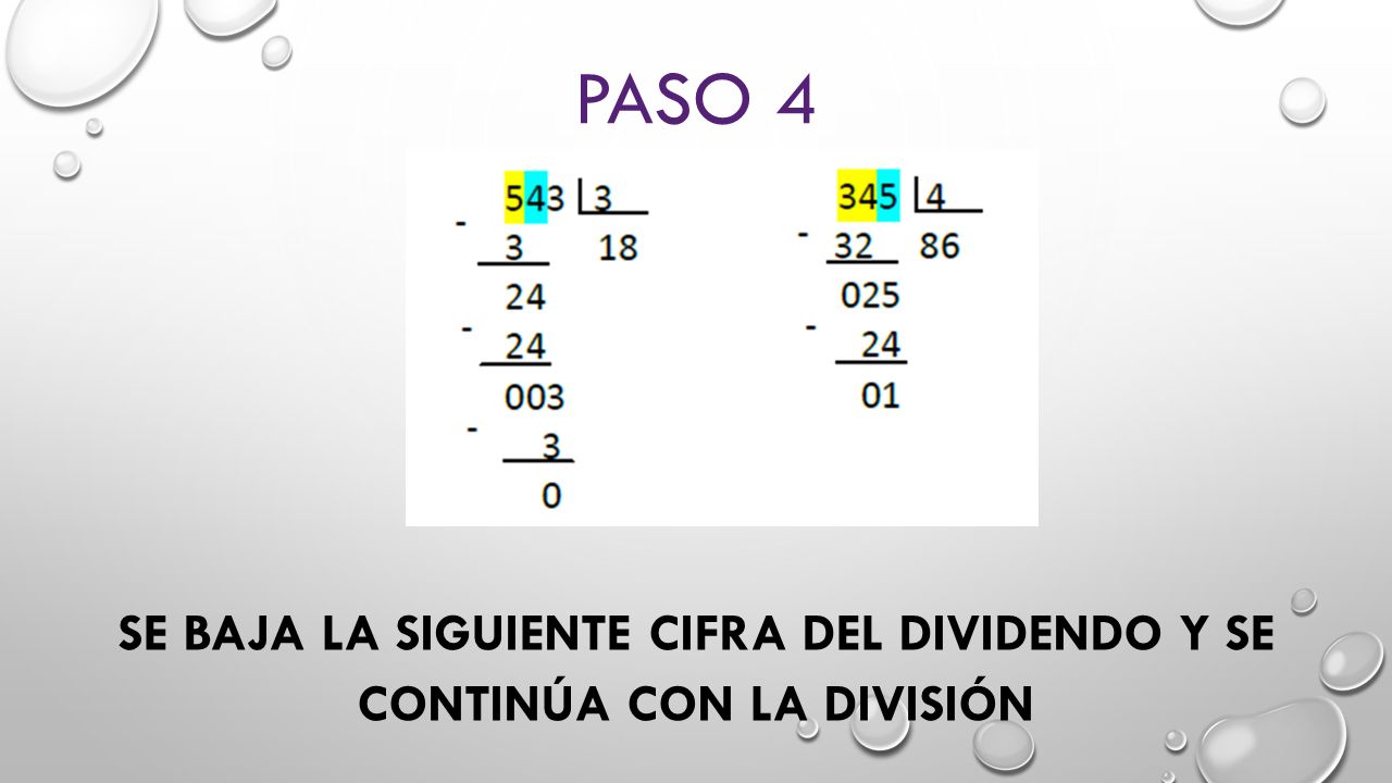 Se baja la siguiente cifra del dividendo y se continúa con la división