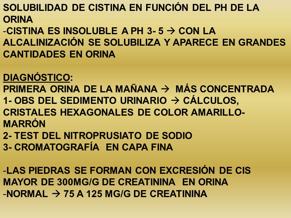 SOLUBILIDAD DE CISTINA EN FUNCIÓN DEL PH DE LA ORINA