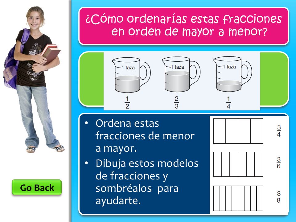¿Cómo ordenarías estas fracciones en orden de mayor a menor