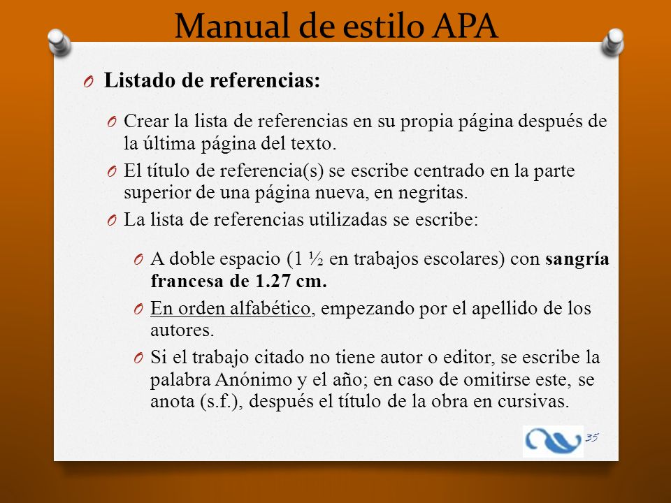 Manual de estilo APA Listado de referencias: