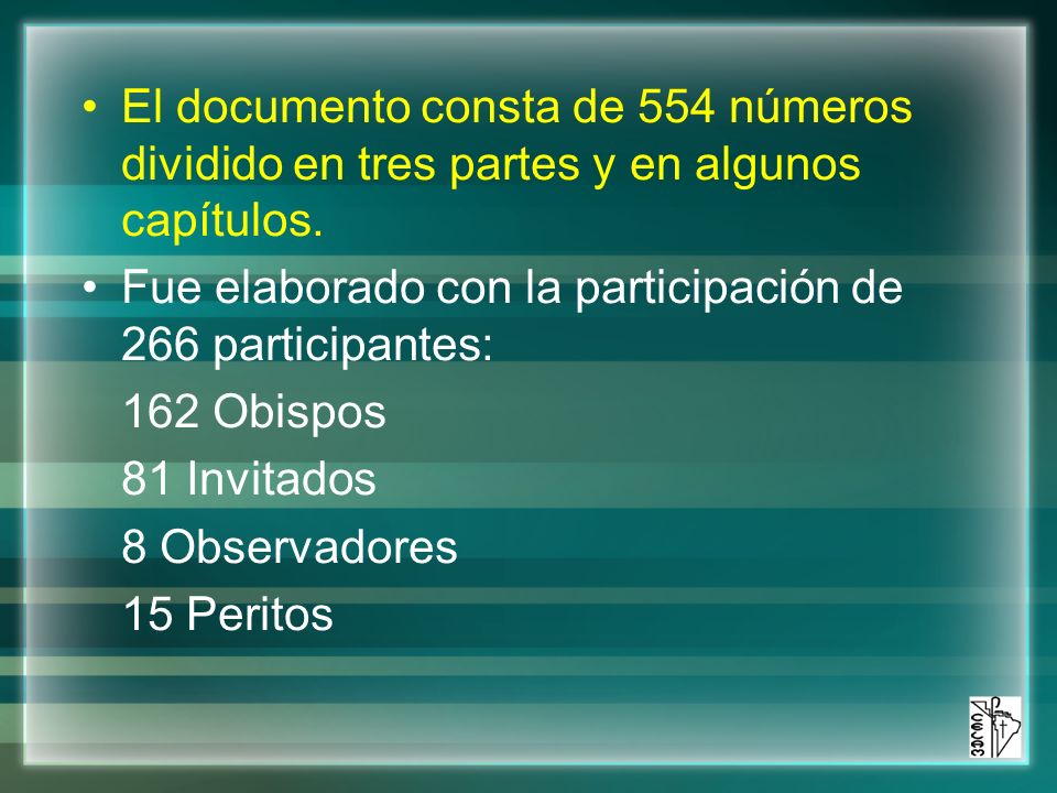 El documento consta de 554 números dividido en tres partes y en algunos capítulos.