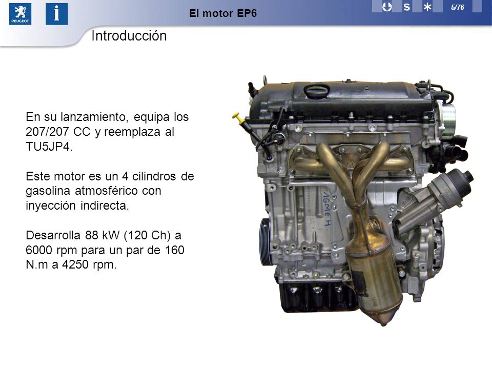 El motor EP6 Introducción. En su lanzamiento, equipa los 207/207 CC y reemplaza al TU5JP4.