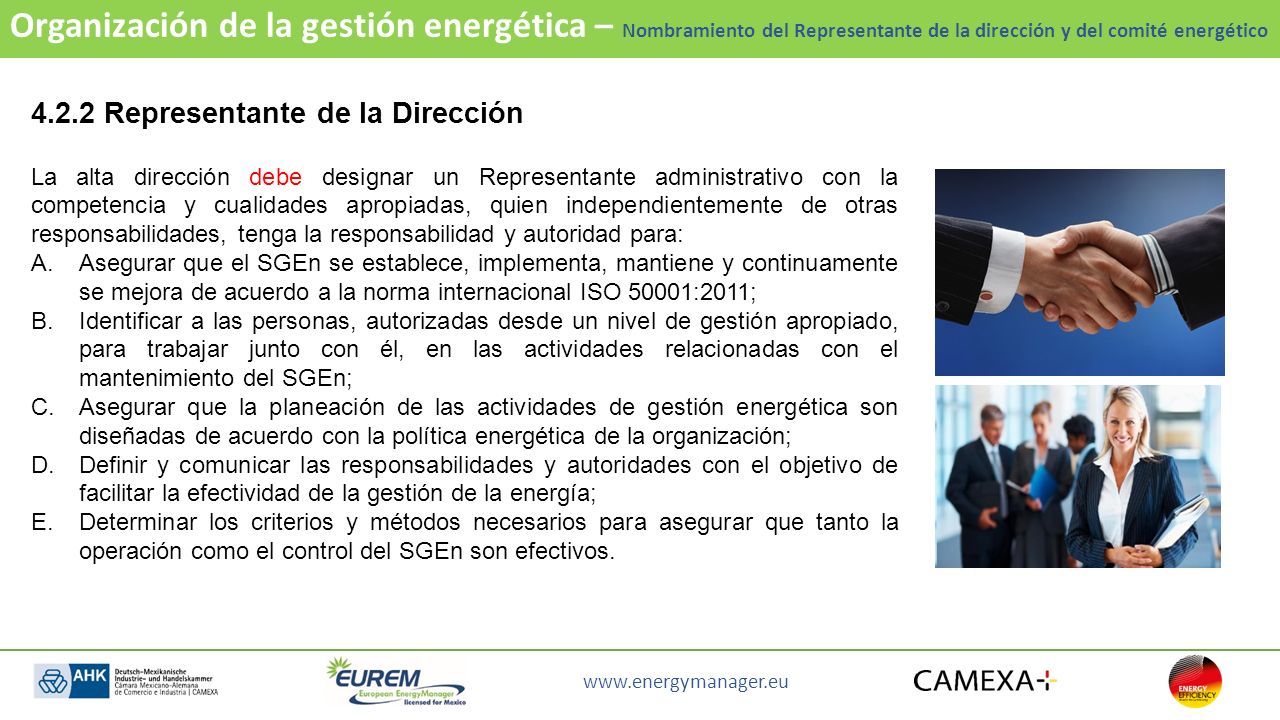 Organización de la gestión energética – Nombramiento del Representante de la dirección y del comité energético