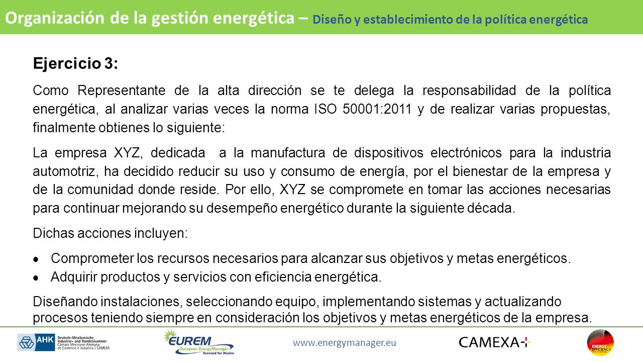 Organización de la gestión energética – Diseño y establecimiento de la política energética