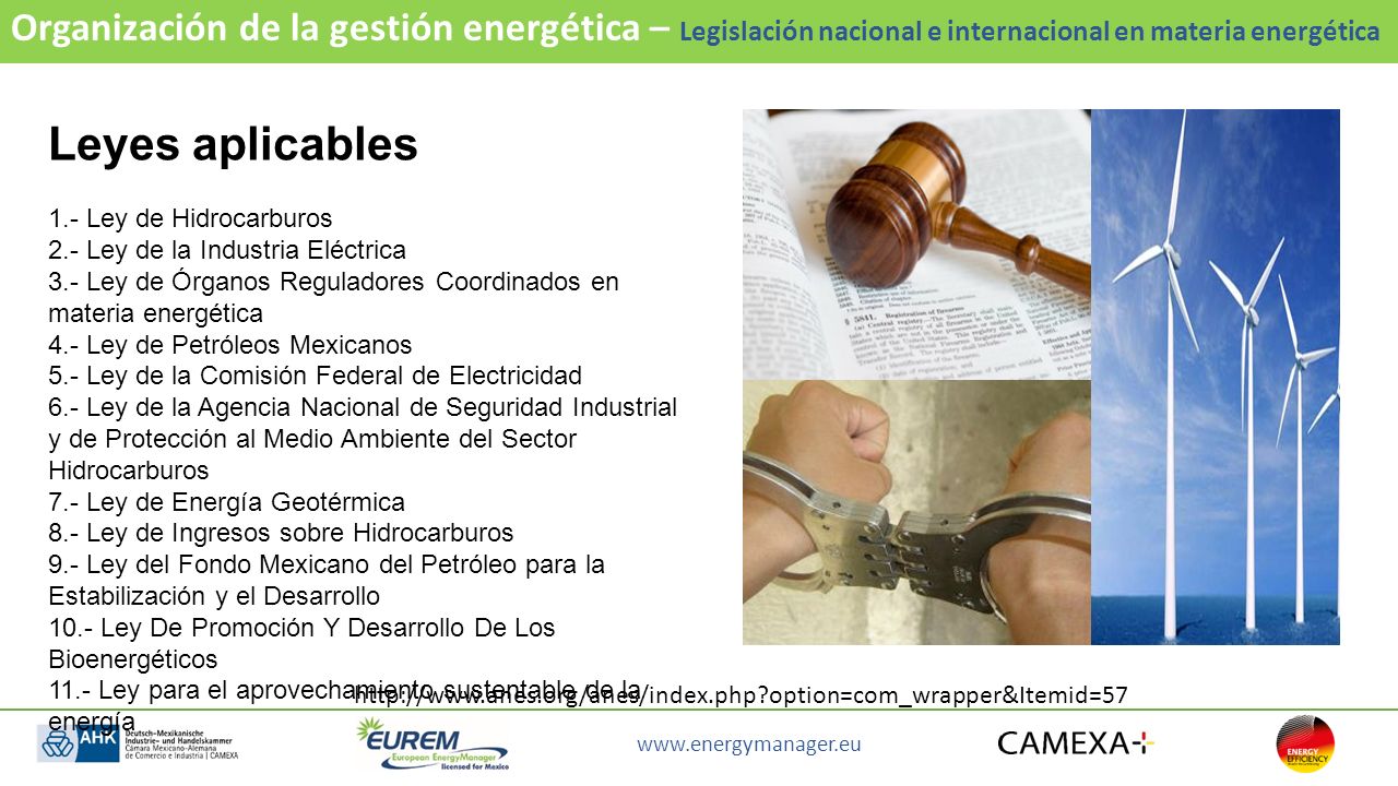 Organización de la gestión energética – Legislación nacional e internacional en materia energética