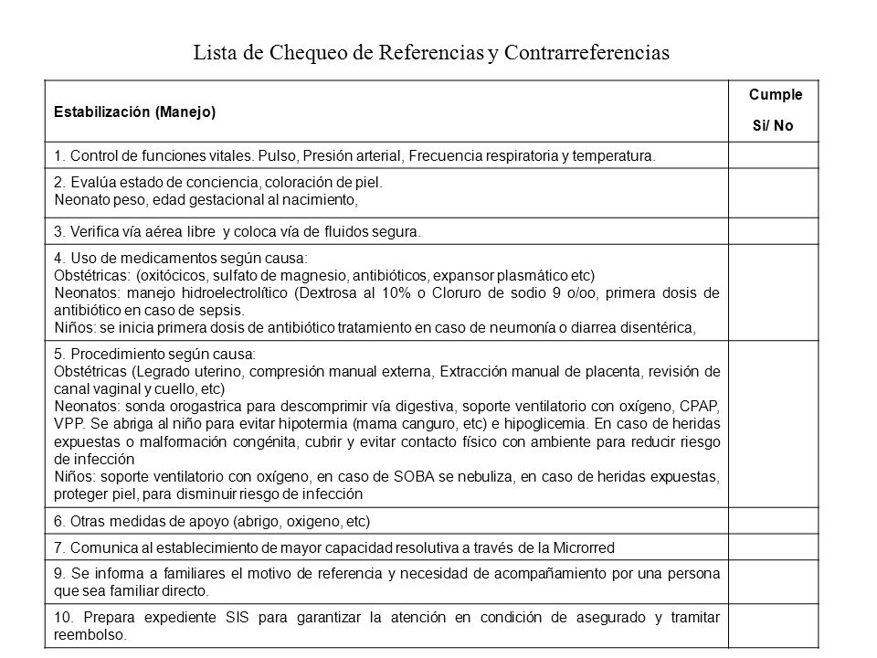 Lista de Chequeo de Referencias y Contrarreferencias