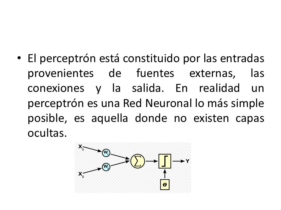 El perceptrón está constituido por las entradas provenientes de fuentes externas, las conexiones y la salida.