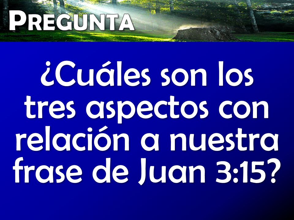 Pregunta ¿Cuáles son los tres aspectos con relación a nuestra frase de Juan 3:15