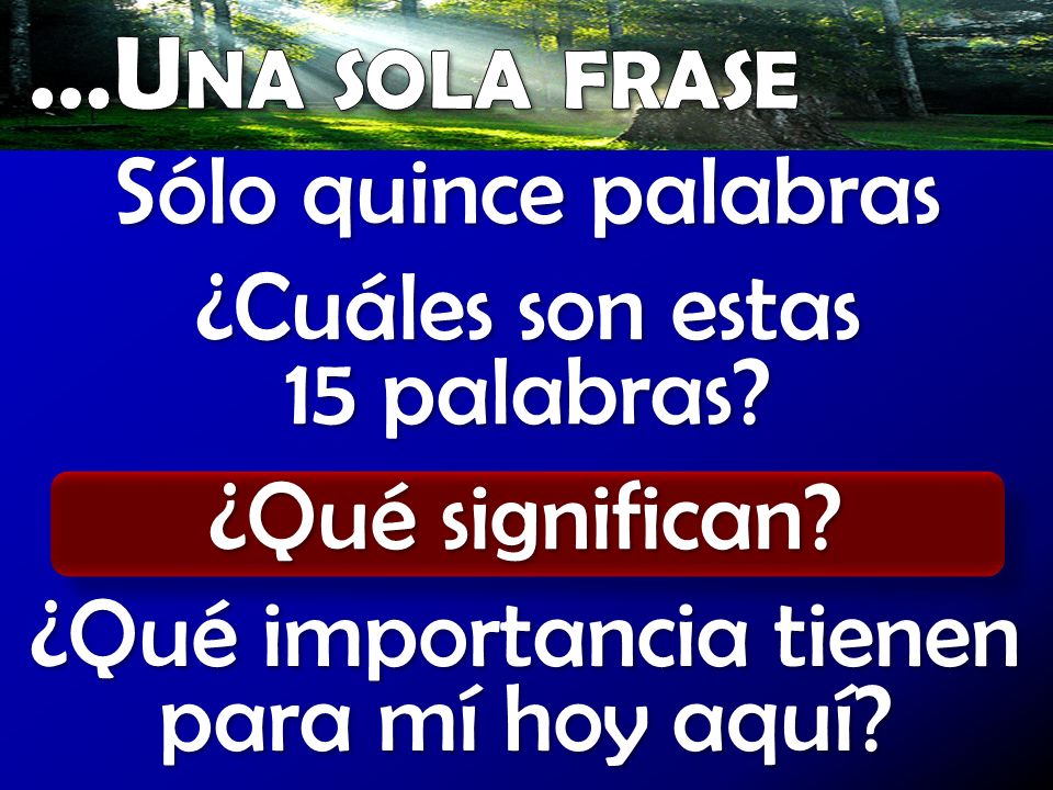 …Una sola frase Sólo quince palabras ¿Cuáles son estas 15 palabras