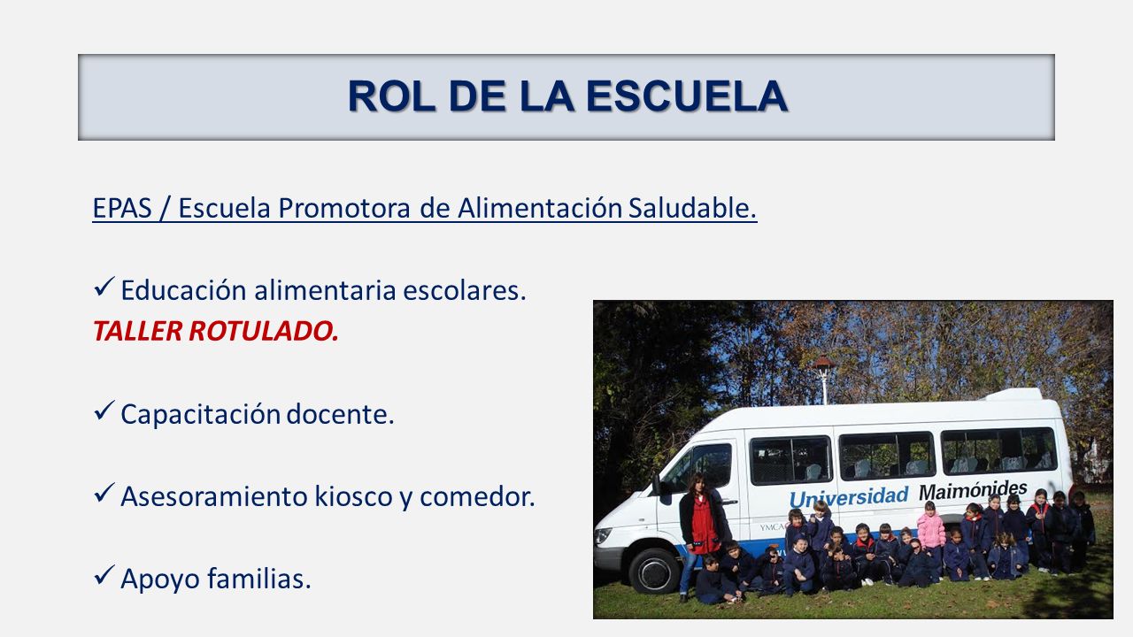 ROL DE LA ESCUELA EPAS / Escuela Promotora de Alimentación Saludable.