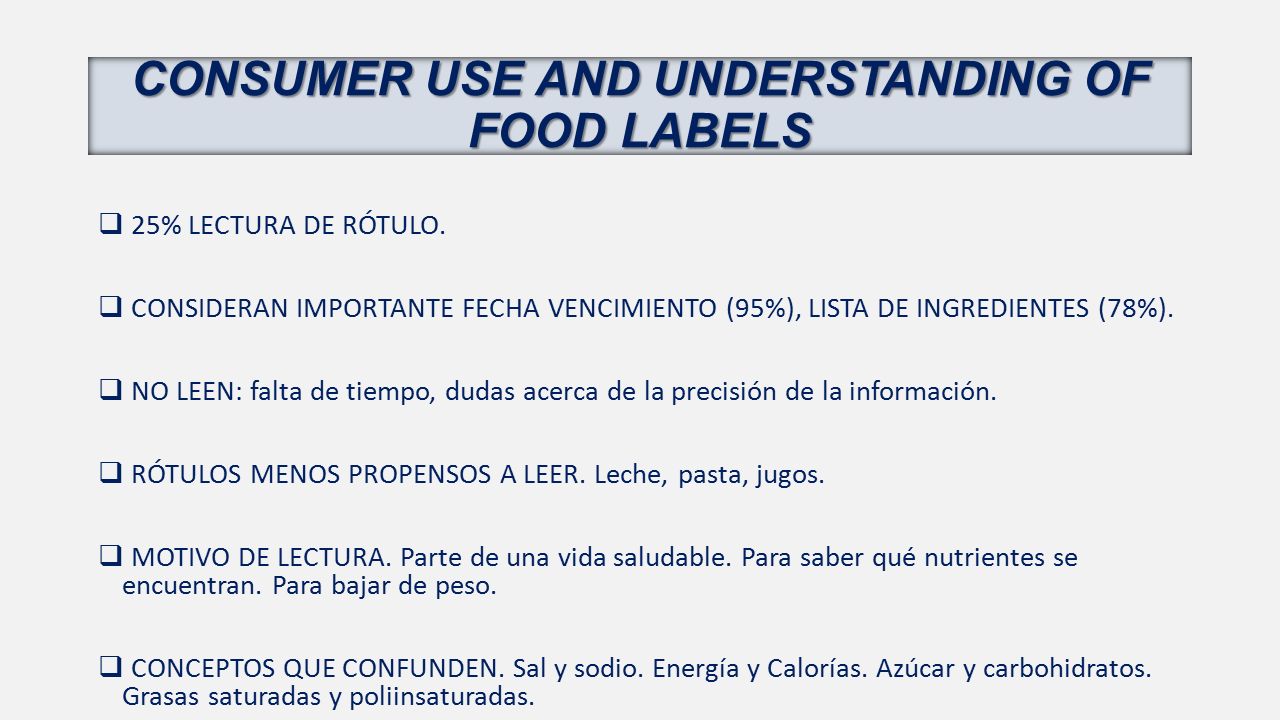 CONSUMER USE AND UNDERSTANDING OF FOOD LABELS