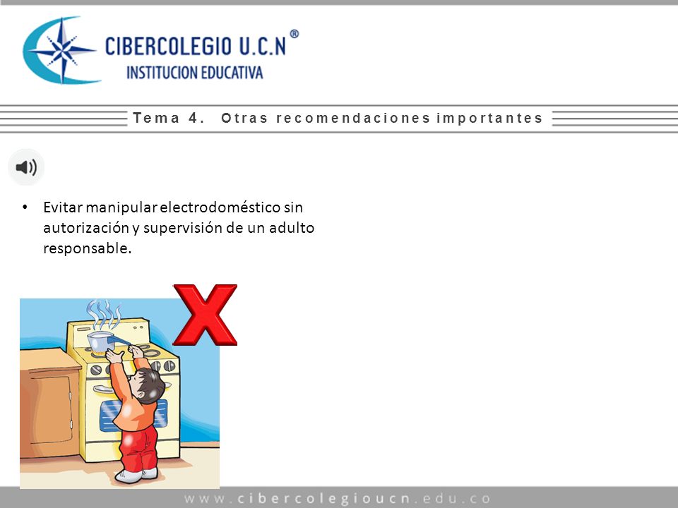 Texto alternativo: Niño pequeño intentando bajar una olla de la estufa, imagen acompañada de una x, indicando que es una mala practica.