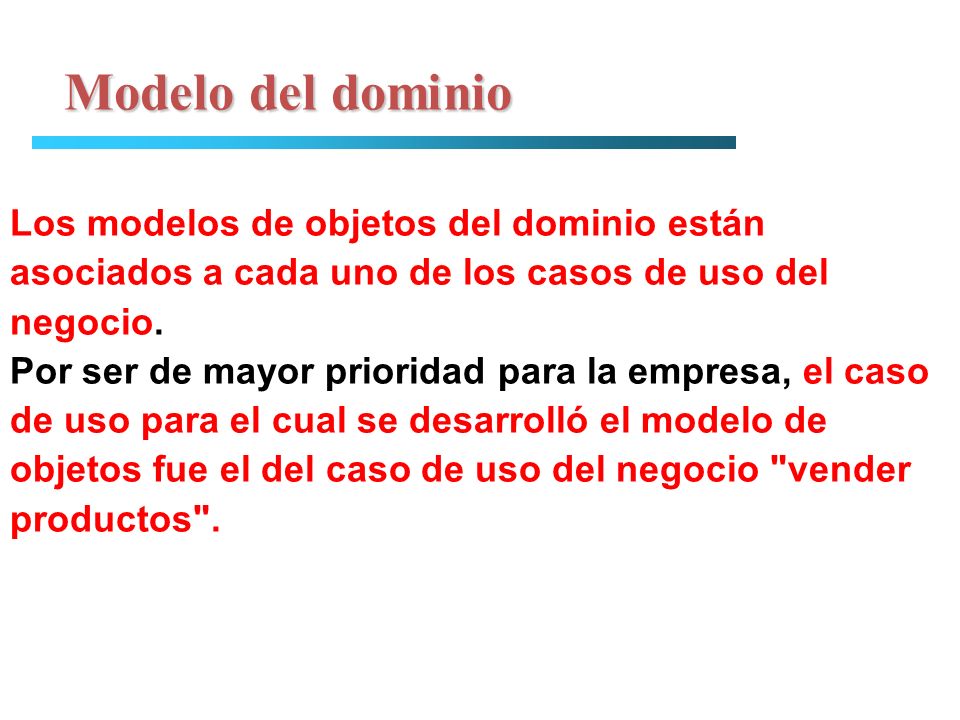 Modelo del dominio Los modelos de objetos del dominio están asociados a cada uno de los casos de uso del negocio.