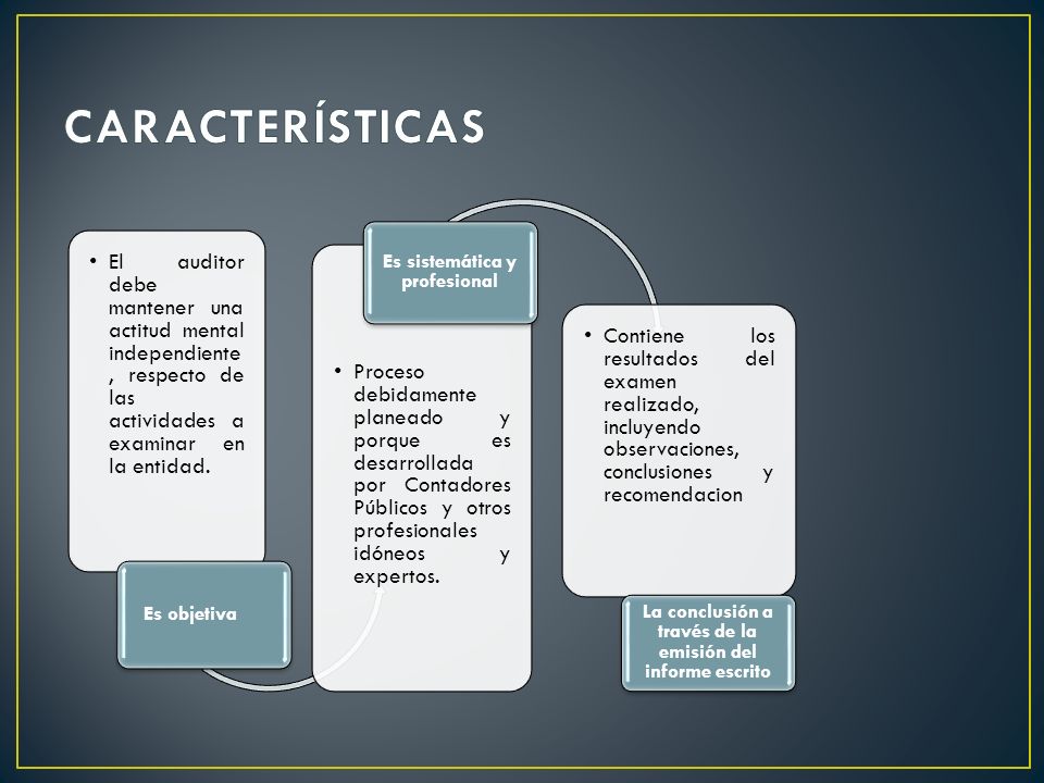 CARACTERÍSTICAS El auditor debe mantener una actitud mental independiente, respecto de las actividades a examinar en la entidad.
