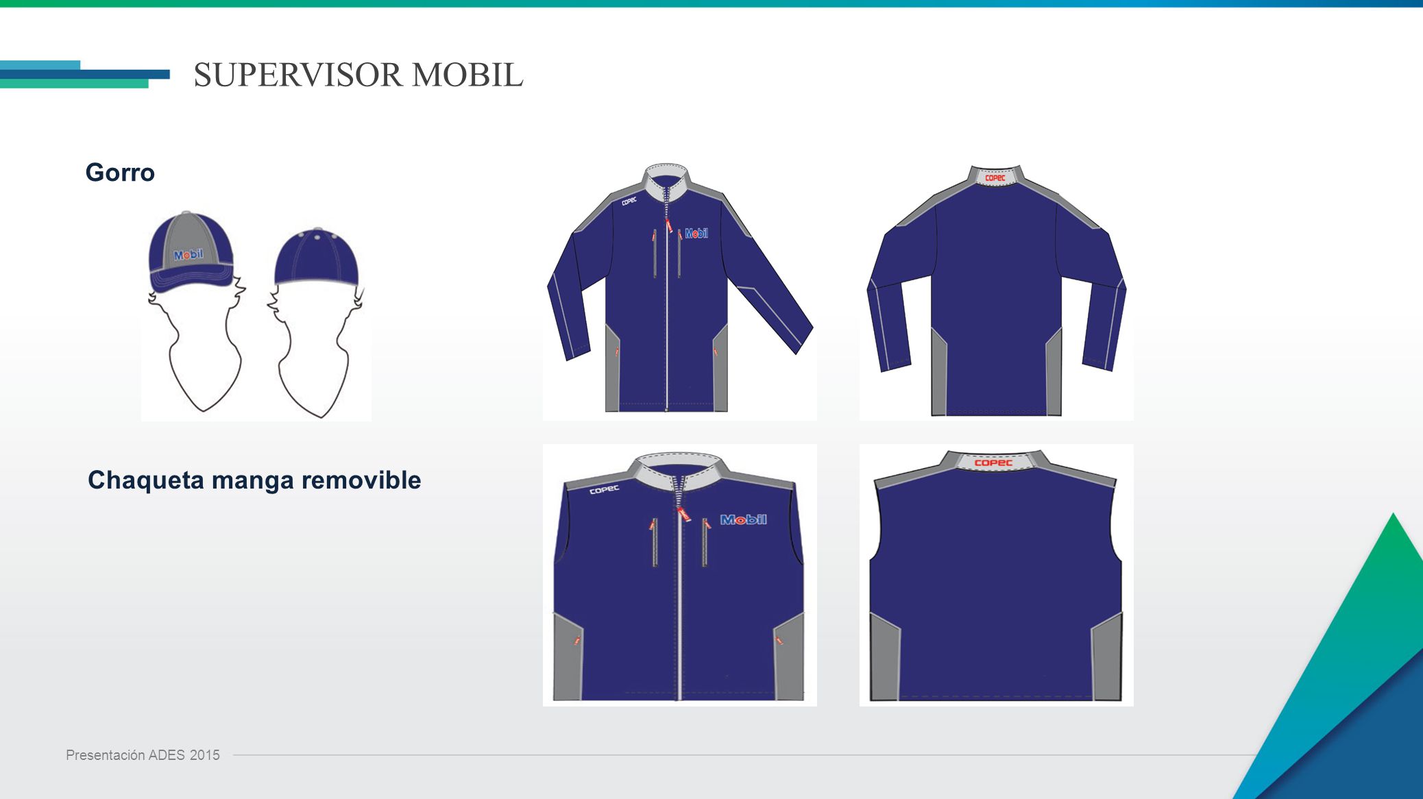 SUPERVISOR MOBIL Gorro Chaqueta manga removible Presentación ADES 2015