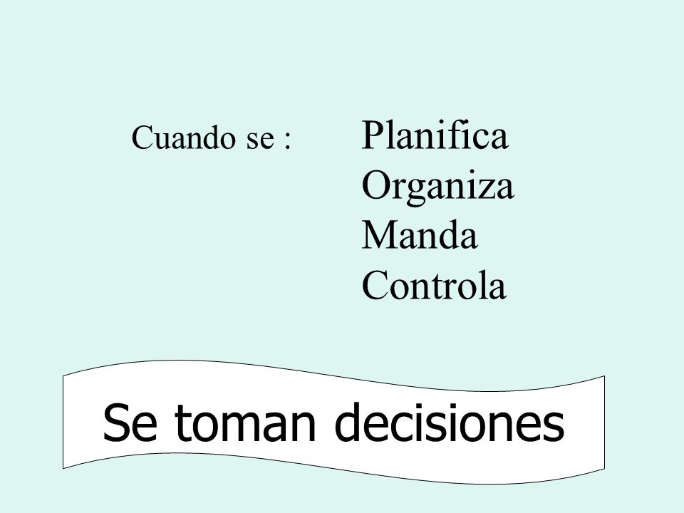 Cuando se : Planifica Organiza Manda Controla Se toman decisiones