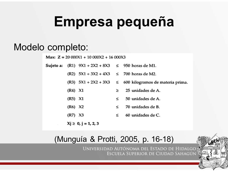 Empresa pequeña Modelo completo: (Munguía & Protti, 2005, p )