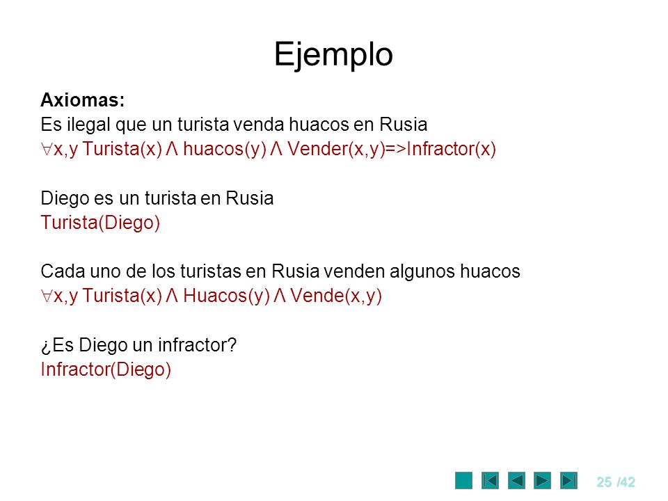 Ejemplo Axiomas: Es ilegal que un turista venda huacos en Rusia