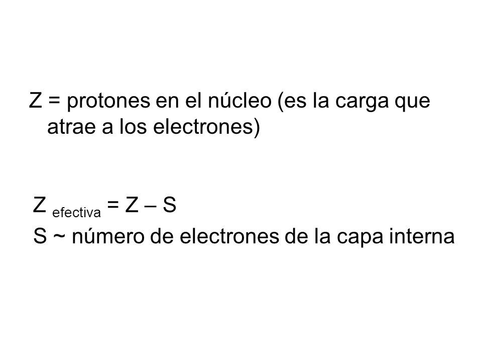 Z = protones en el núcleo (es la carga que atrae a los electrones)