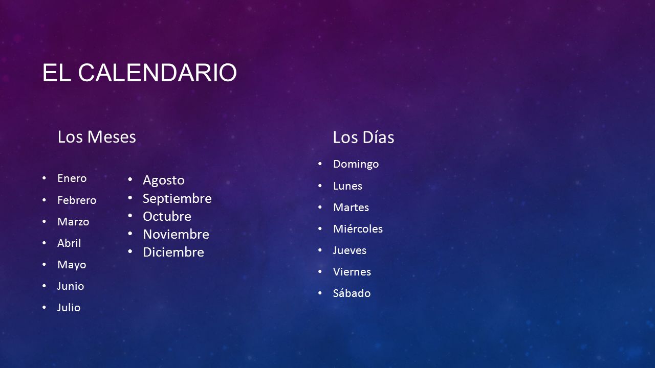 El Calendario Los Meses Los Días Agosto Septiembre Octubre Noviembre