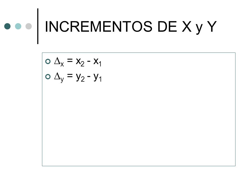 INCREMENTOS DE X y Y Dx = x2 - x1 Dy = y2 - y1