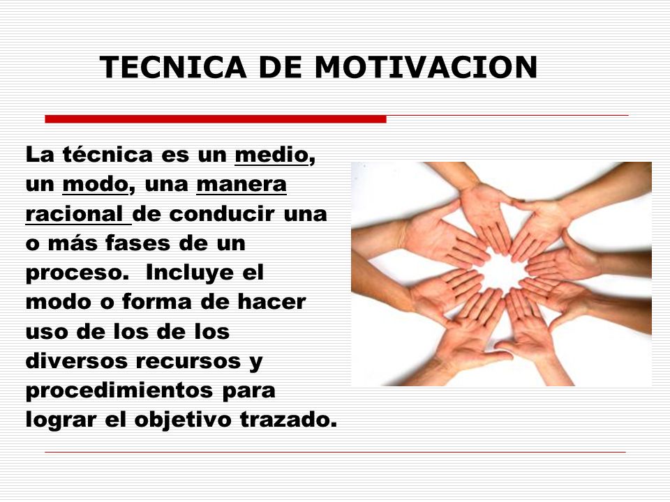 TECNICA DE MOTIVACION La técnica es un medio, un modo, una manera