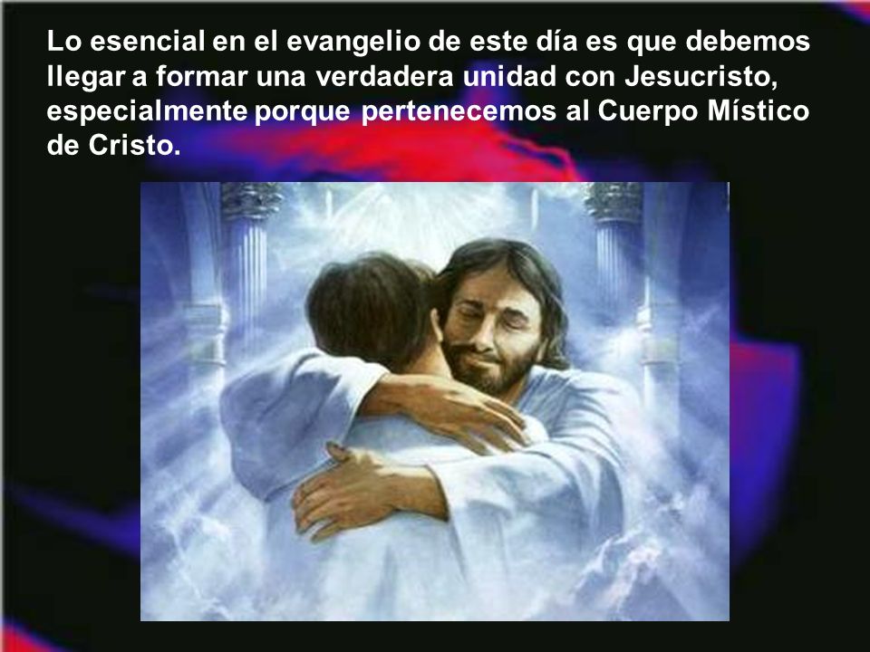 Lo esencial en el evangelio de este día es que debemos llegar a formar una verdadera unidad con Jesucristo, especialmente porque pertenecemos al Cuerpo Místico de Cristo.