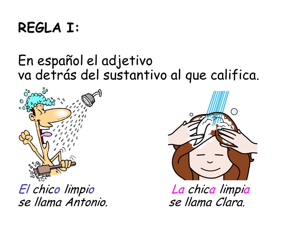 En español el adjetivo va detrás del sustantivo al que califica.
