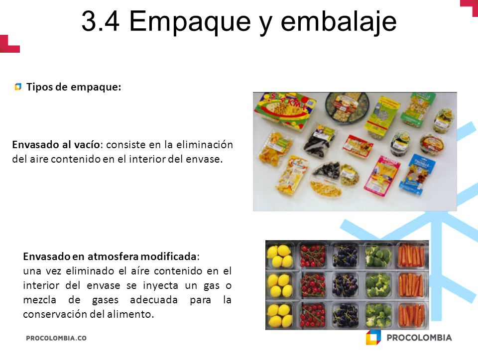 3.4 Empaque y embalaje Tipos de empaque: