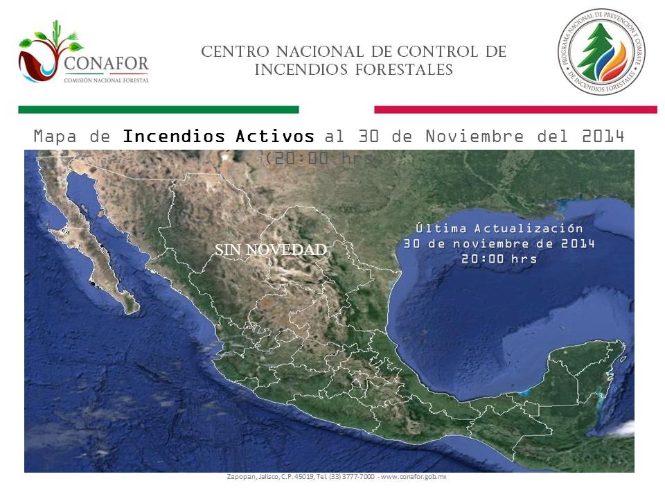 Mapa de Incendios Activos al 30 de Noviembre del 2014 (20:00 hrs.)